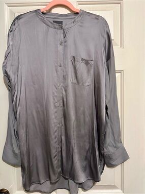 Lysse Light Grey Satin Band-Collar Shirt